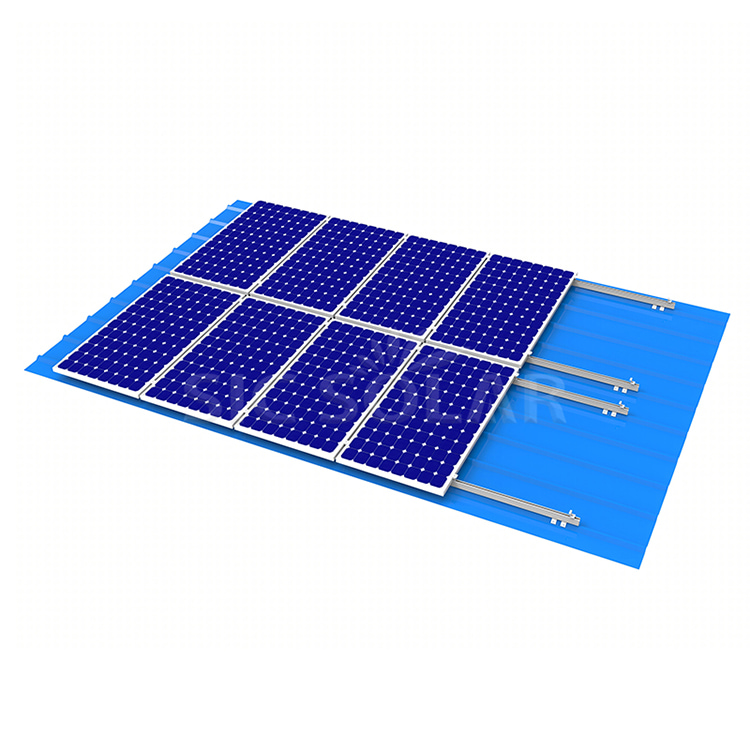 Montagem solar trapezoidal em telhado metálico